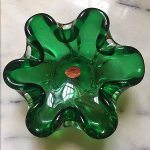 Emerald Green Bohemia Czech Republic Trinket Dish